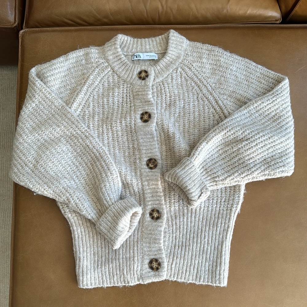ZARA ribbed knit cardigan jacket alpaca and wool blend